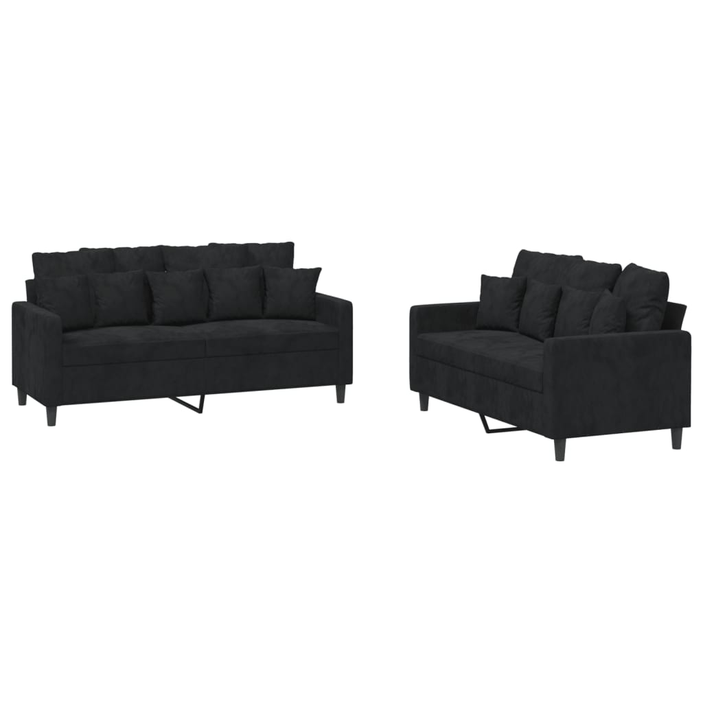 2-delige Loungeset met kussens fluweel zwart is nu te koop bij PeponiXL, paradijselijk wonen!