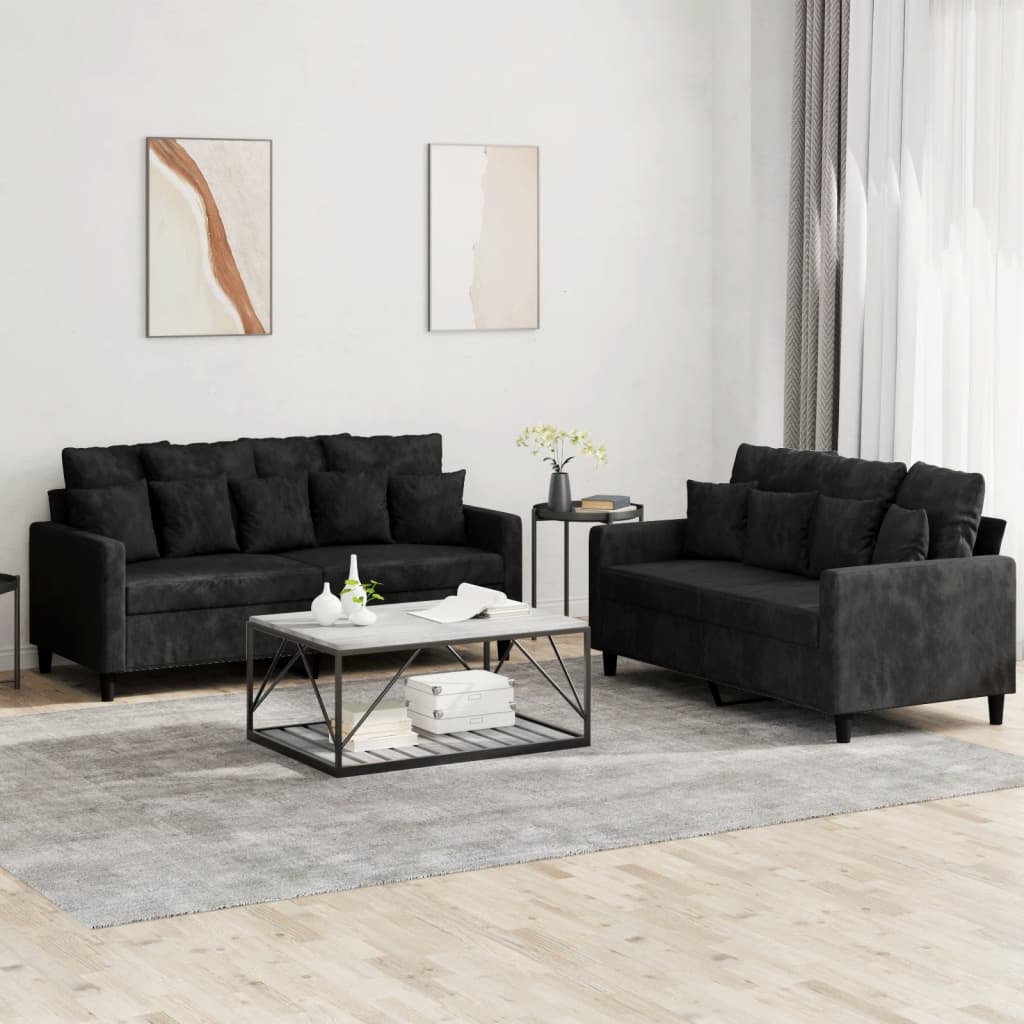 2-delige Loungeset met kussens fluweel zwart is nu te koop bij PeponiXL, paradijselijk wonen!