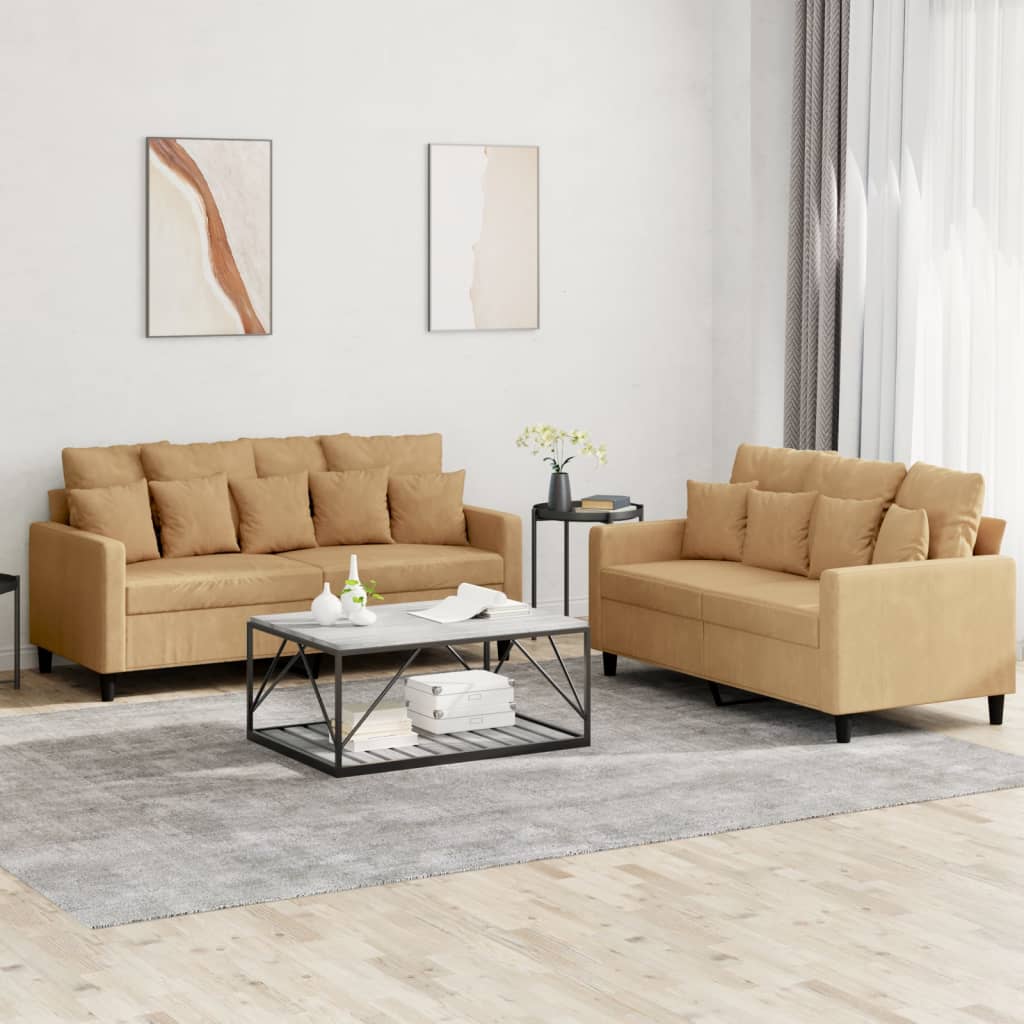 2-delige Loungeset met kussens fluweel bruin is nu te koop bij PeponiXL, paradijselijk wonen!