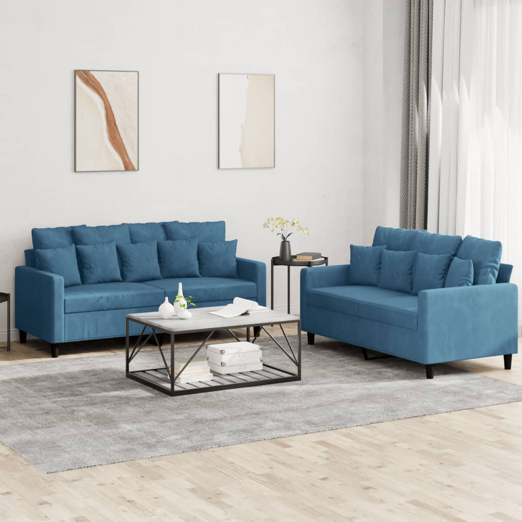 2-delige Loungeset met kussens fluweel blauw is nu te koop bij PeponiXL, paradijselijk wonen!