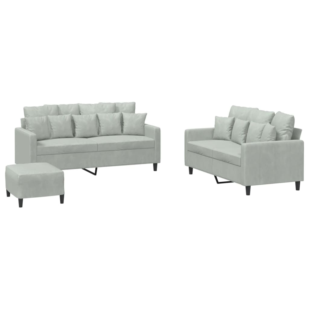 3-delige Loungeset met kussens fluweel lichtgrijs is nu te koop bij PeponiXL, paradijselijk wonen!