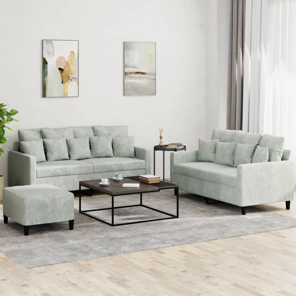 3-delige Loungeset met kussens fluweel lichtgrijs is nu te koop bij PeponiXL, paradijselijk wonen!