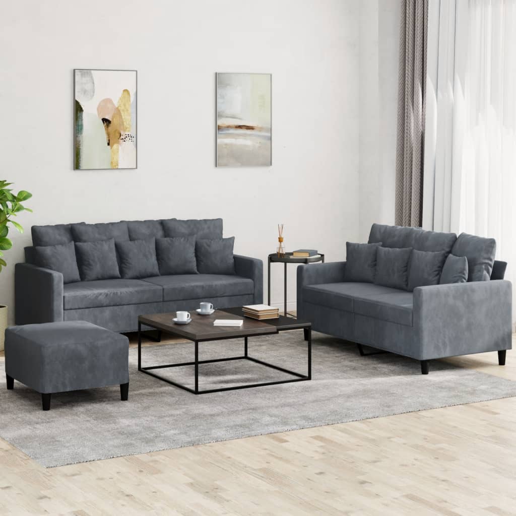 3-delige Loungeset met kussens fluweel donkergrijs is nu te koop bij PeponiXL, paradijselijk wonen!