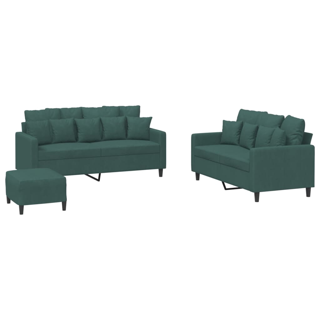 3-delige Loungeset met kussens fluweel donkergroen is nu te koop bij PeponiXL, paradijselijk wonen!