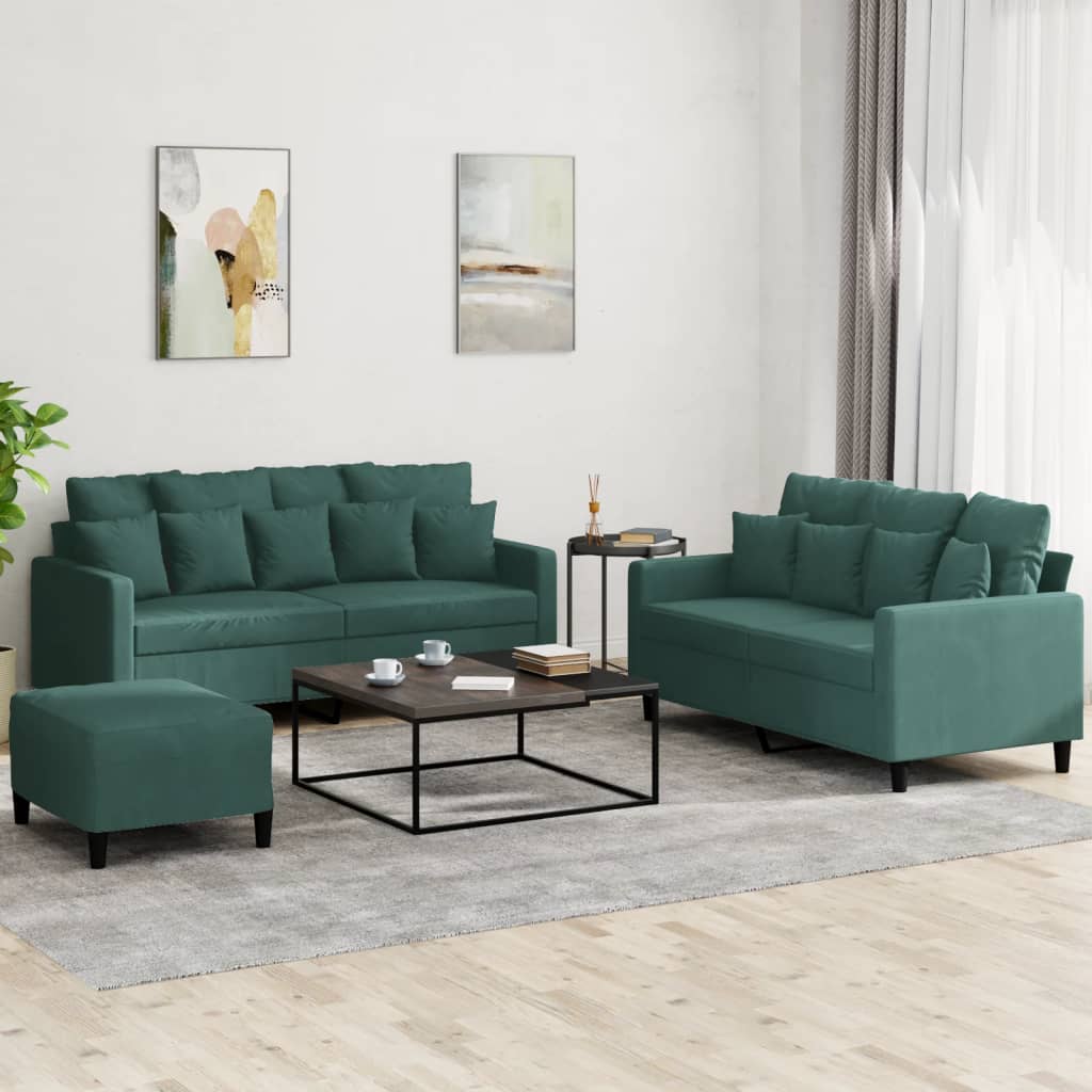 3-delige Loungeset met kussens fluweel donkergroen is nu te koop bij PeponiXL, paradijselijk wonen!