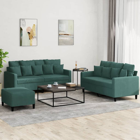 3-delige Loungeset met kussens fluweel donkergroen is nu te koop bij PeponiXL, paradijselijk wonen!