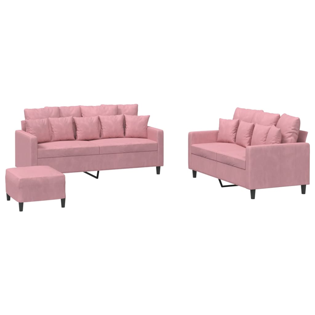 3-delige Loungeset met kussens fluweel roze is nu te koop bij PeponiXL, paradijselijk wonen!