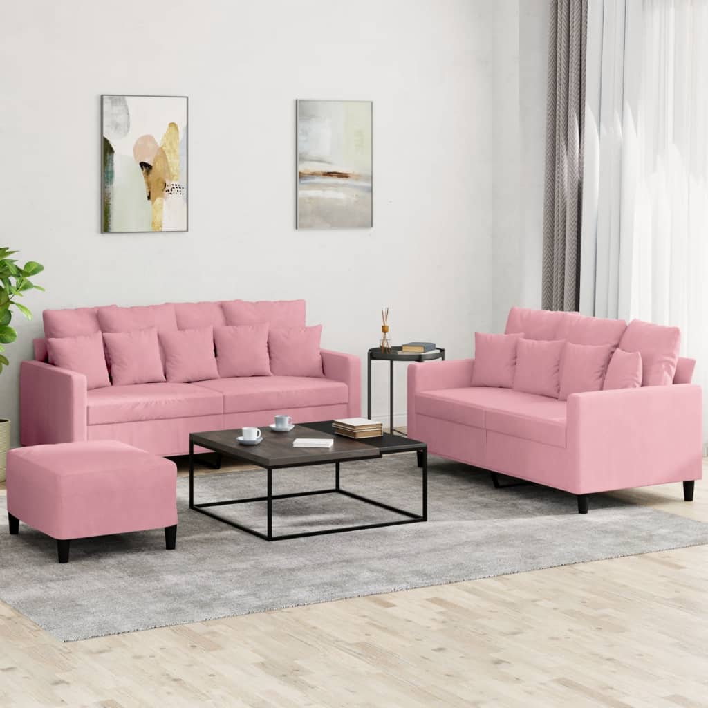 3-delige Loungeset met kussens fluweel roze is nu te koop bij PeponiXL, paradijselijk wonen!