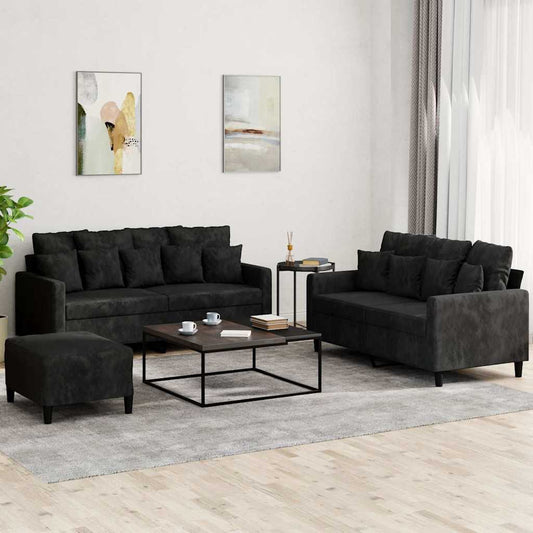 3-delige Loungeset met kussens fluweel zwart is nu te koop bij PeponiXL, paradijselijk wonen!
