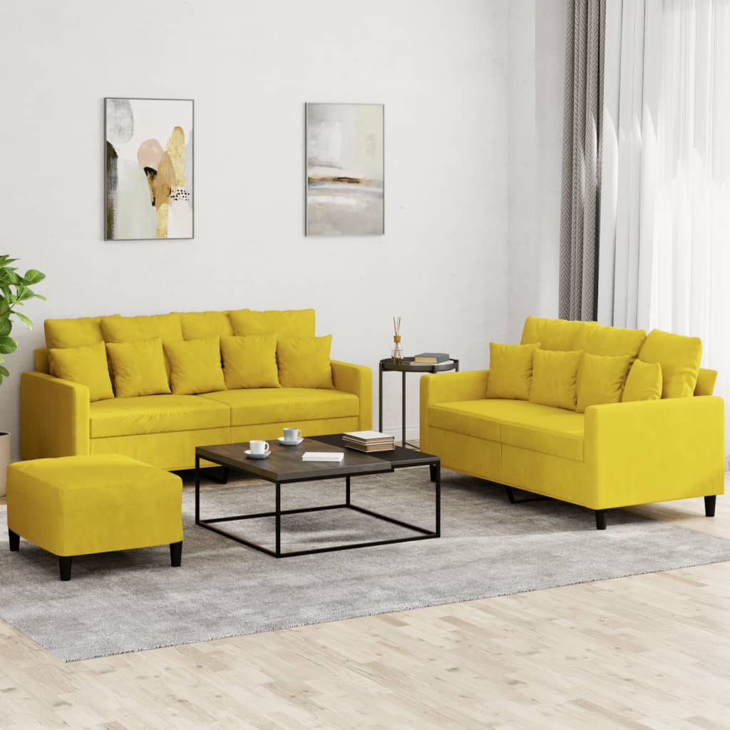3-delige Loungeset met kussens fluweel geel is nu te koop bij PeponiXL, paradijselijk wonen!