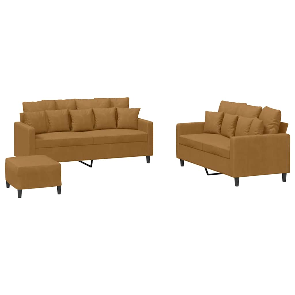 3-delige Loungeset met kussens fluweel bruin is nu te koop bij PeponiXL, paradijselijk wonen!