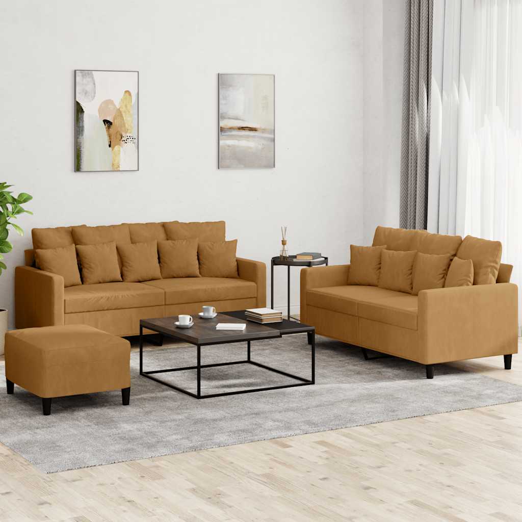 3-delige Loungeset met kussens fluweel bruin is nu te koop bij PeponiXL, paradijselijk wonen!