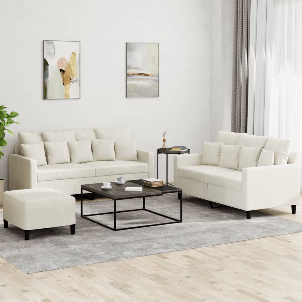 3-delige Loungeset met kussens fluweel crèmekleurig is nu te koop bij PeponiXL, paradijselijk wonen!