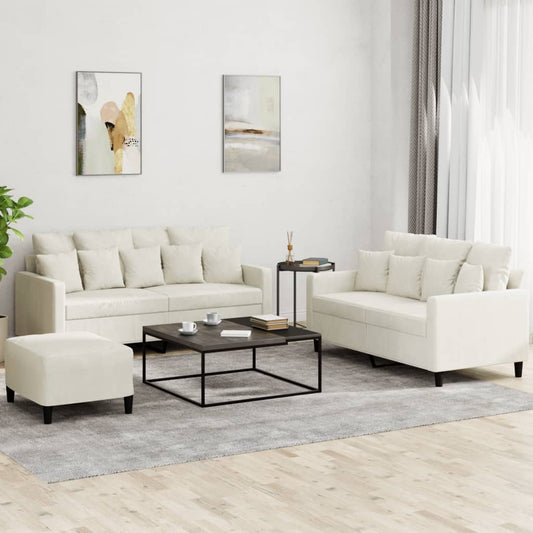 3-delige Loungeset met kussens fluweel crèmekleurig is nu te koop bij PeponiXL, paradijselijk wonen!