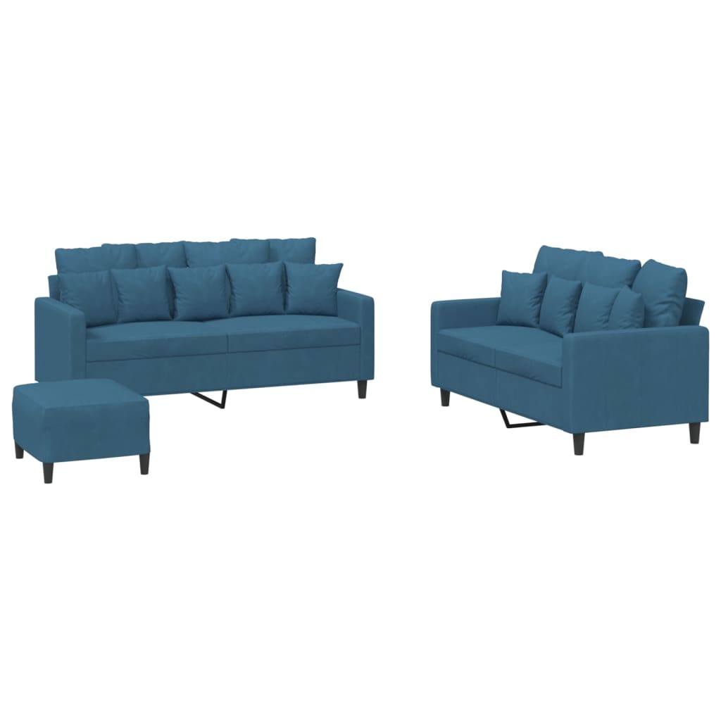 3-delige Loungeset met kussens fluweel blauw is nu te koop bij PeponiXL, paradijselijk wonen!