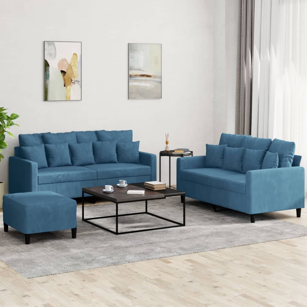 3-delige Loungeset met kussens fluweel blauw is nu te koop bij PeponiXL, paradijselijk wonen!