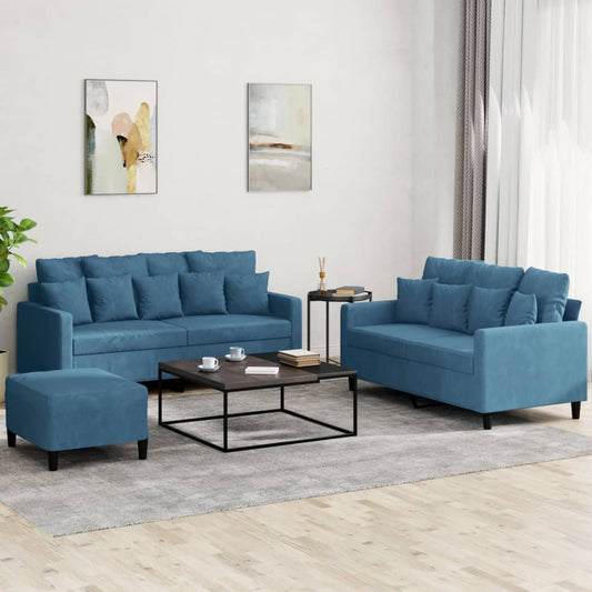 3-delige Loungeset met kussens fluweel blauw is nu te koop bij PeponiXL, paradijselijk wonen!