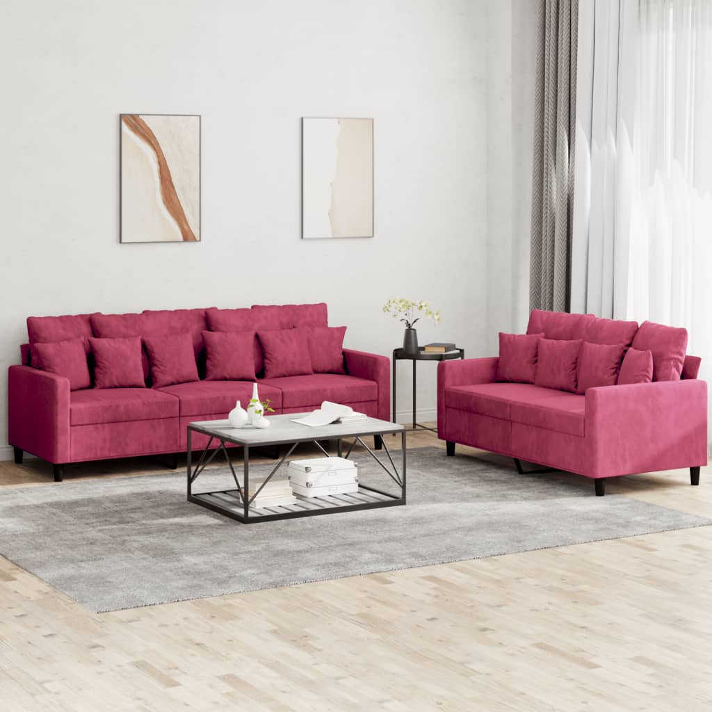2-delige Loungeset met kussens fluweel wijnrood is nu te koop bij PeponiXL, paradijselijk wonen!