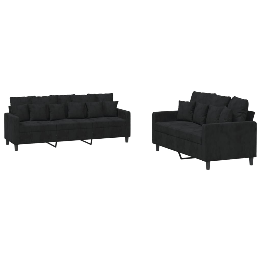 2-delige Loungeset met kussens fluweel zwart is nu te koop bij PeponiXL, paradijselijk wonen!