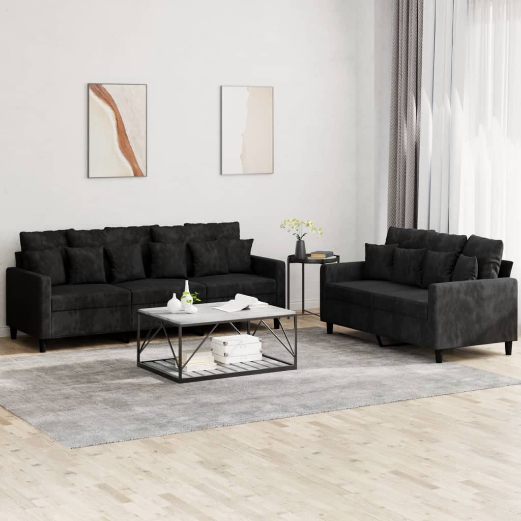 2-delige Loungeset met kussens fluweel zwart is nu te koop bij PeponiXL, paradijselijk wonen!