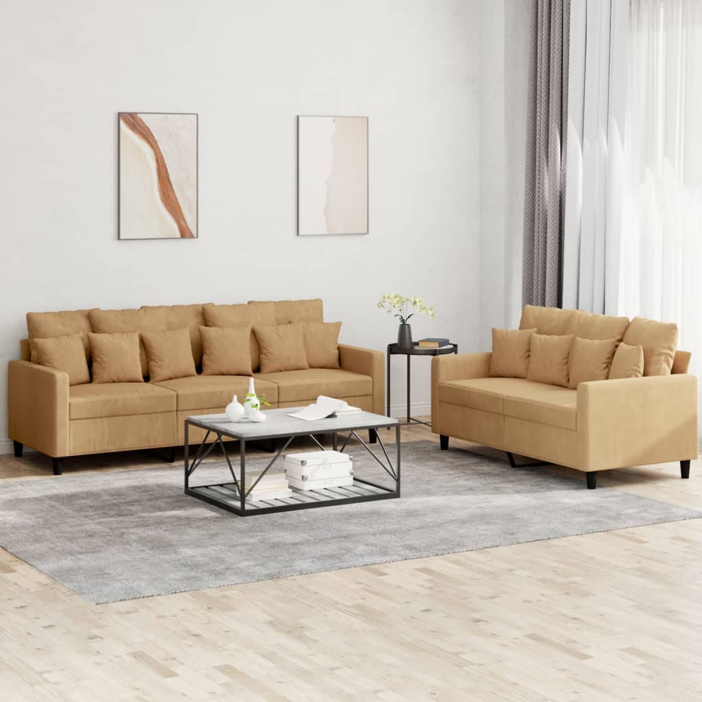 2-delige Loungeset met kussens fluweel bruin is nu te koop bij PeponiXL, paradijselijk wonen!