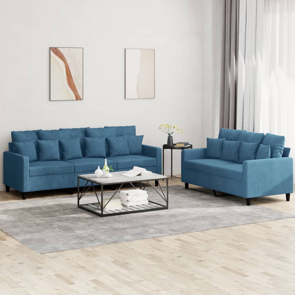 2-delige Loungeset met kussens fluweel blauw is nu te koop bij PeponiXL, paradijselijk wonen!