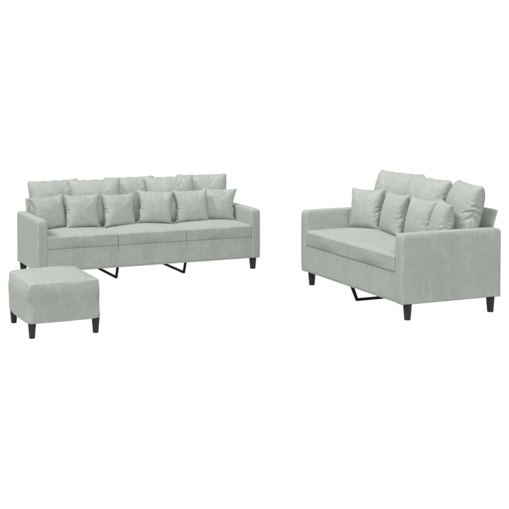 3-delige Loungeset met kussens fluweel lichtgrijs is nu te koop bij PeponiXL, paradijselijk wonen!