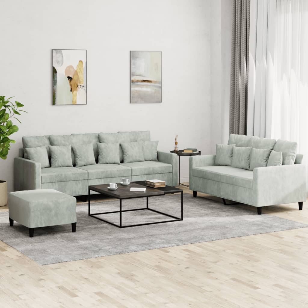 3-delige Loungeset met kussens fluweel lichtgrijs is nu te koop bij PeponiXL, paradijselijk wonen!