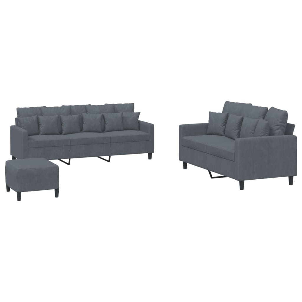 3-delige Loungeset met kussens fluweel donkergrijs is nu te koop bij PeponiXL, paradijselijk wonen!