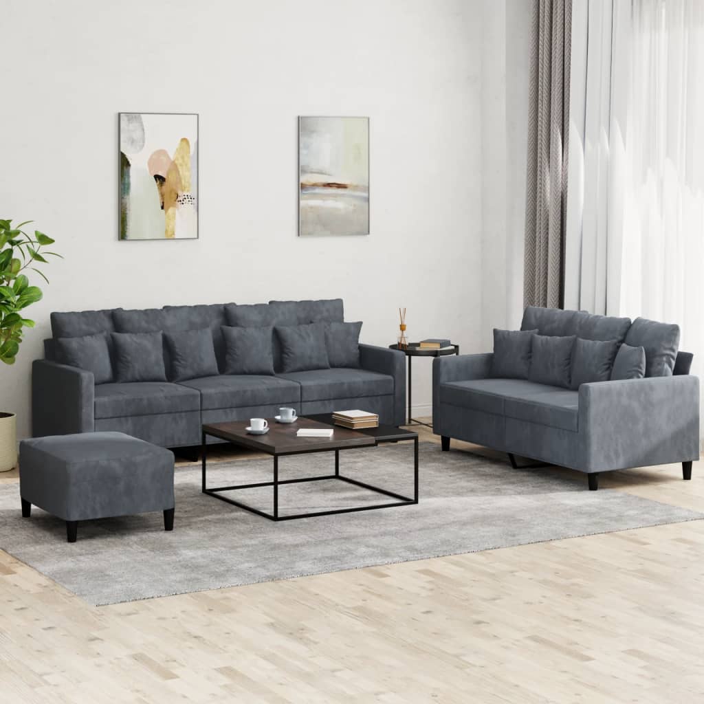 3-delige Loungeset met kussens fluweel donkergrijs is nu te koop bij PeponiXL, paradijselijk wonen!