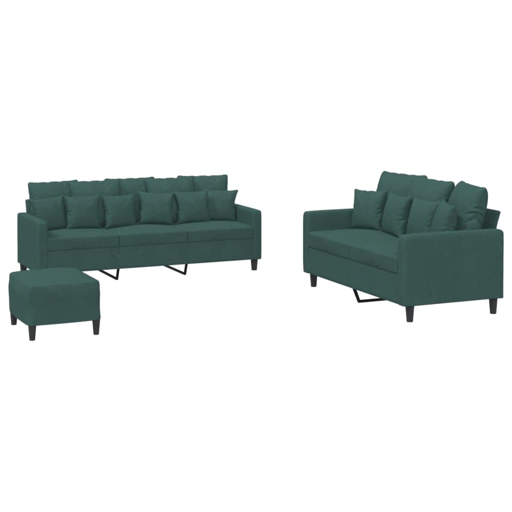 3-delige Loungeset met kussens fluweel donkergroen is nu te koop bij PeponiXL, paradijselijk wonen!