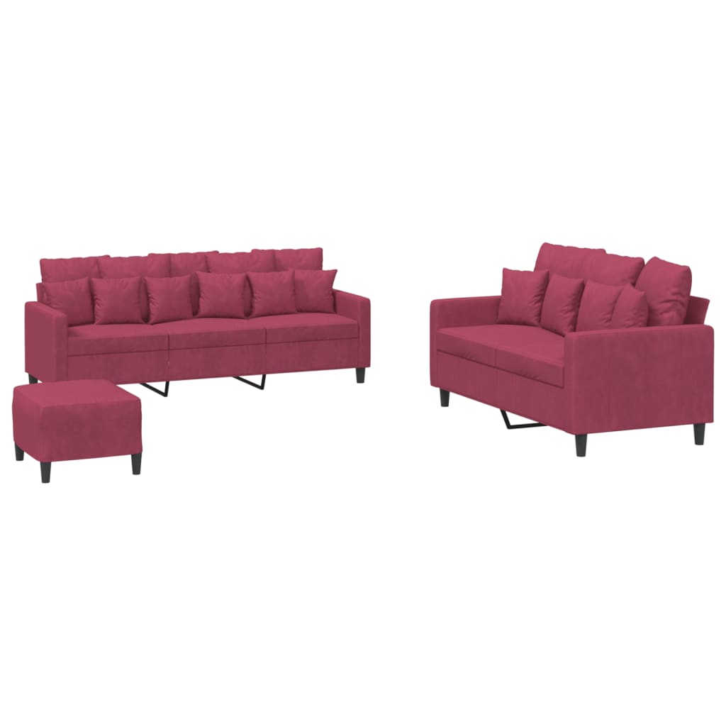 3-delige Loungeset met kussens fluweel wijnrood is nu te koop bij PeponiXL, paradijselijk wonen!