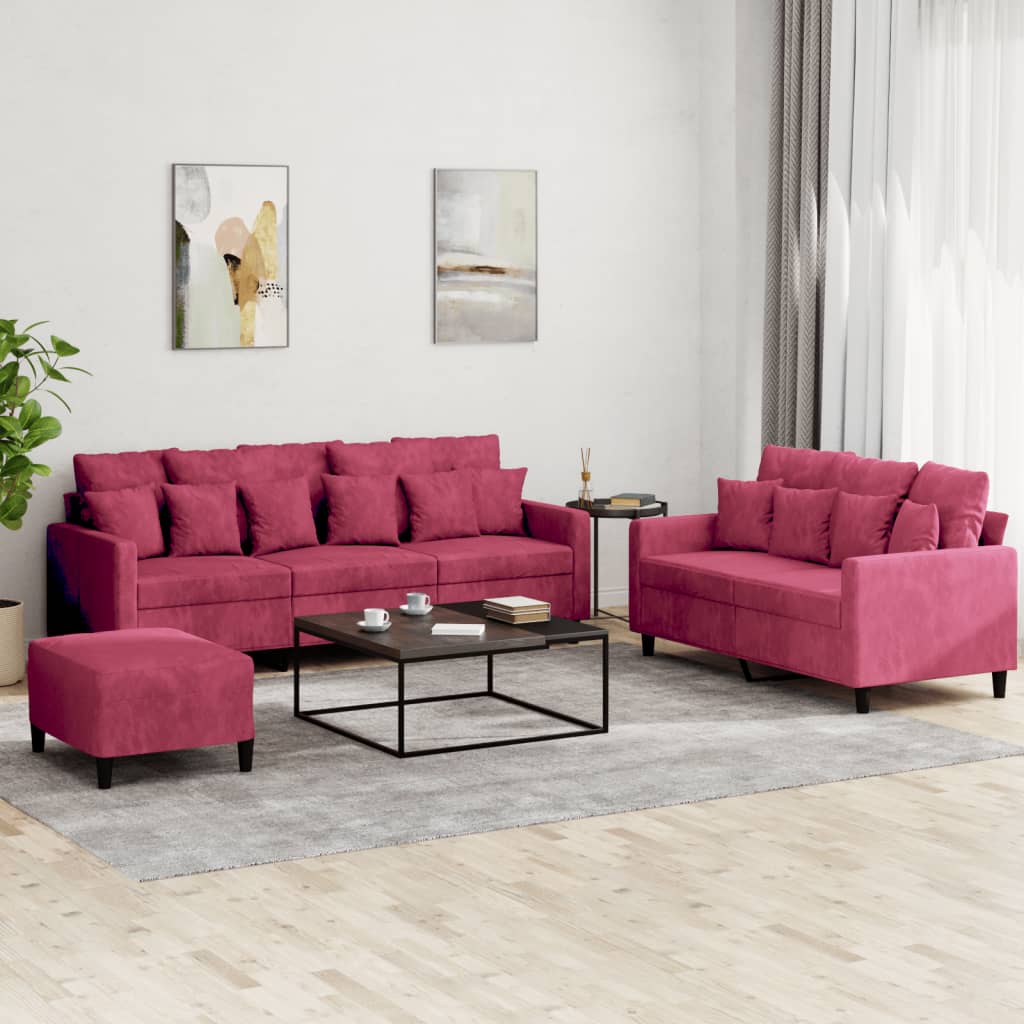 3-delige Loungeset met kussens fluweel wijnrood is nu te koop bij PeponiXL, paradijselijk wonen!