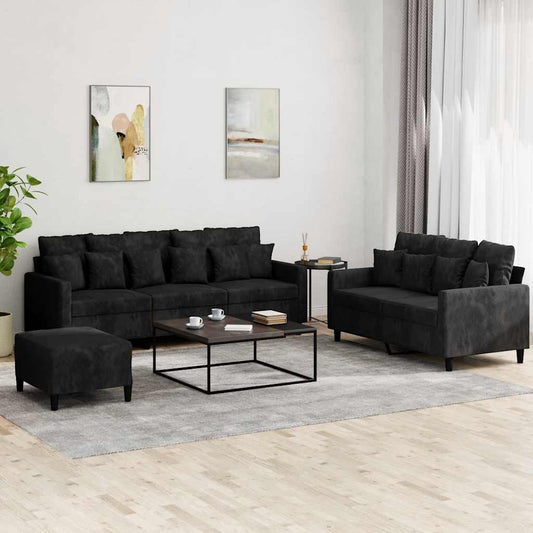 3-delige Loungeset met kussens fluweel zwart is nu te koop bij PeponiXL, paradijselijk wonen!