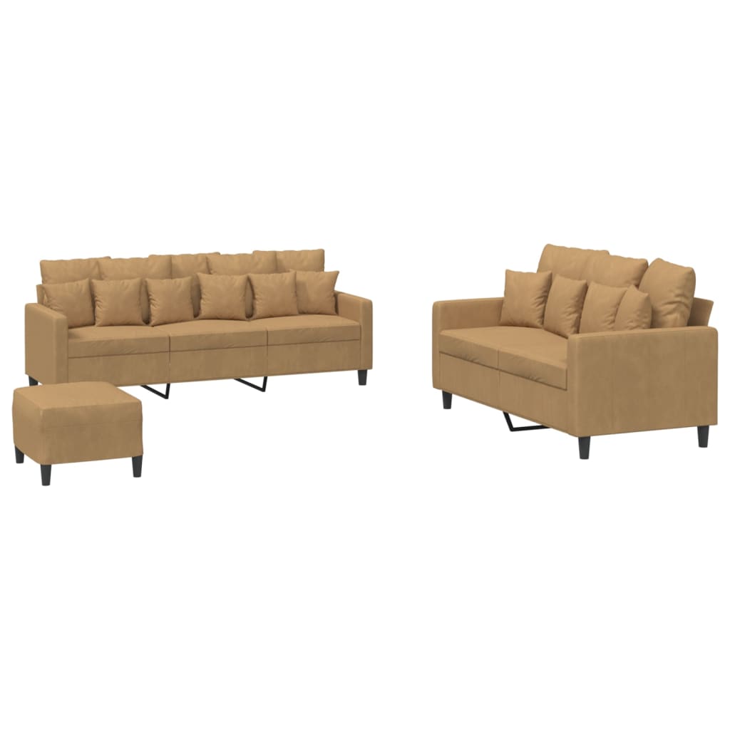 3-delige Loungeset met kussens fluweel bruin is nu te koop bij PeponiXL, paradijselijk wonen!