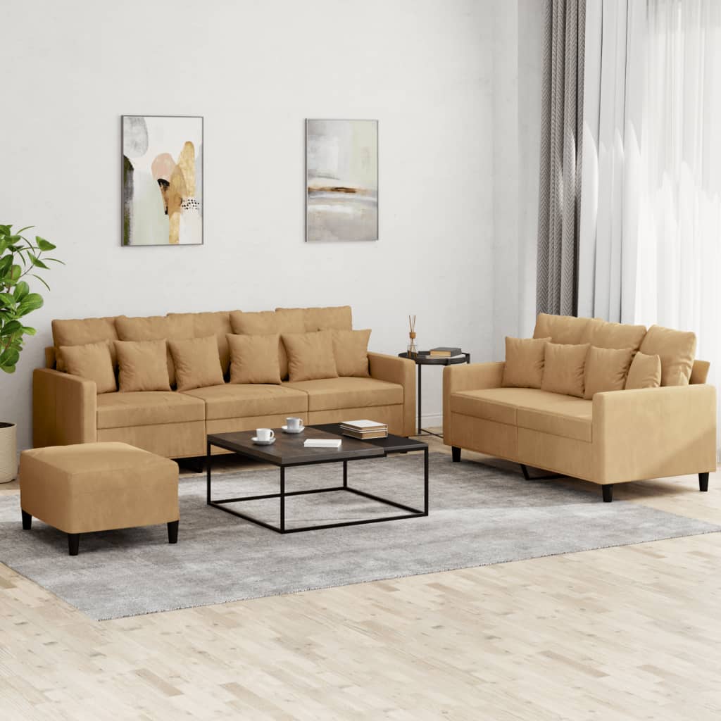 3-delige Loungeset met kussens fluweel bruin is nu te koop bij PeponiXL, paradijselijk wonen!
