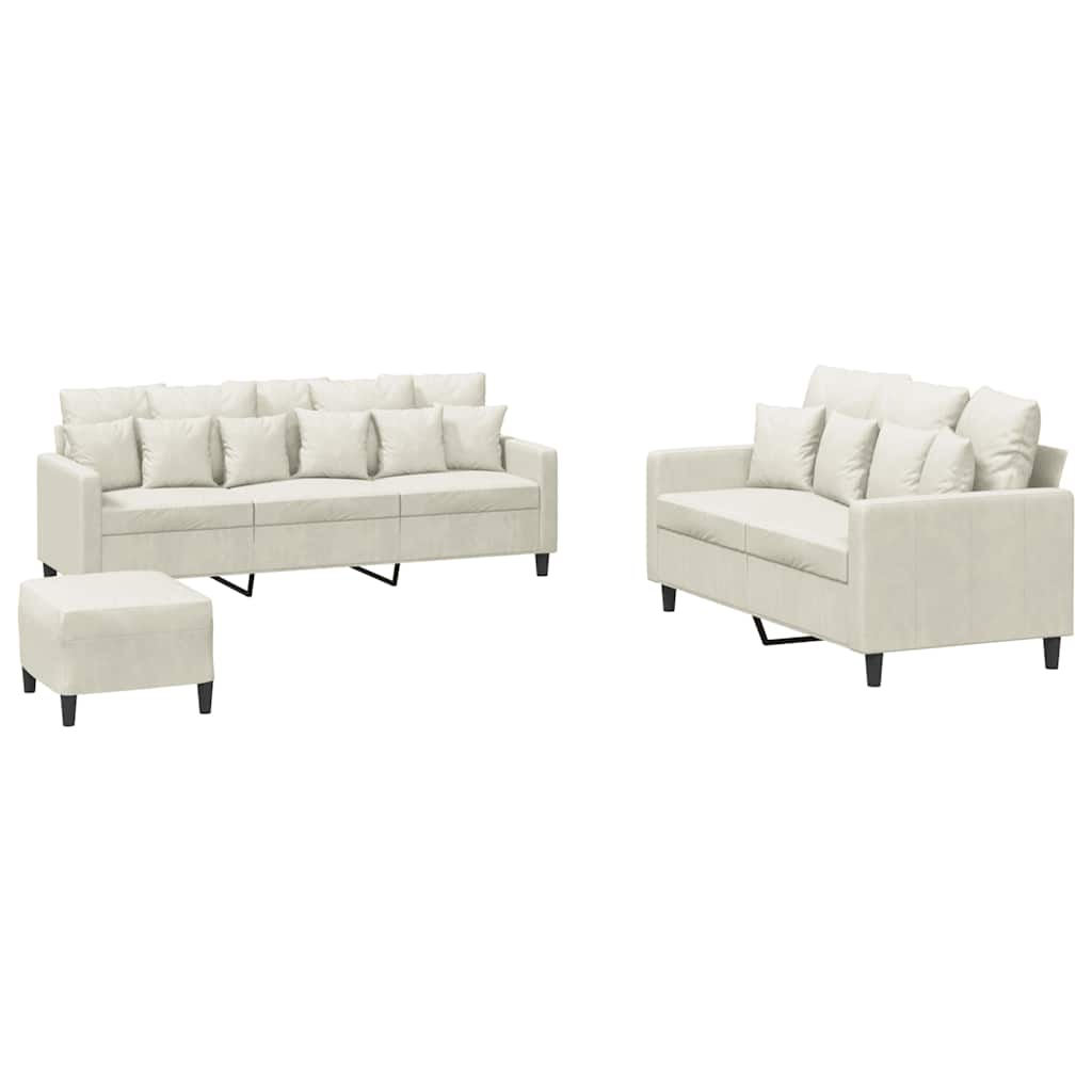 3-delige Loungeset met kussens fluweel crèmekleurig is nu te koop bij PeponiXL, paradijselijk wonen!