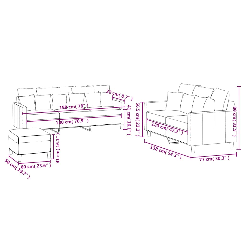 3-delige Loungeset met kussens fluweel crèmekleurig is nu te koop bij PeponiXL, paradijselijk wonen!