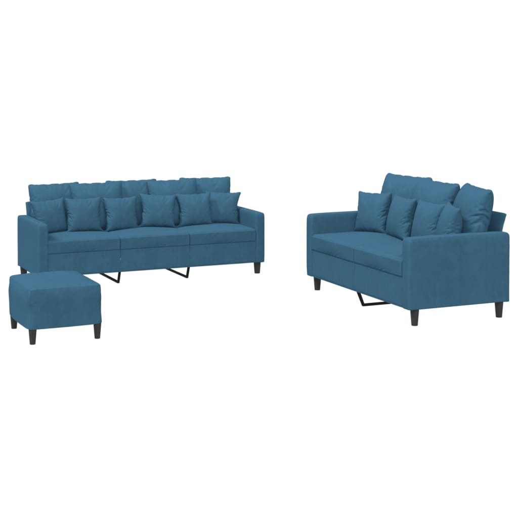 3-delige Loungeset met kussens fluweel blauw is nu te koop bij PeponiXL, paradijselijk wonen!