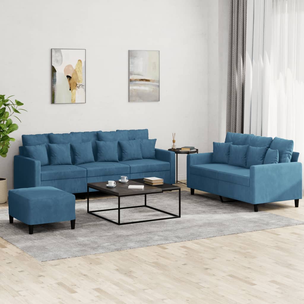 3-delige Loungeset met kussens fluweel blauw is nu te koop bij PeponiXL, paradijselijk wonen!