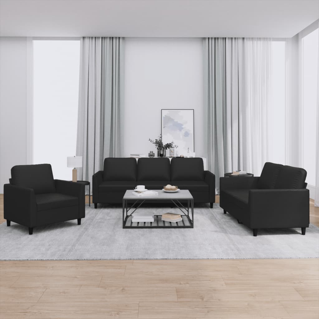 3-delige Loungeset met kussens kunstleer zwart is nu te koop bij PeponiXL, paradijselijk wonen!