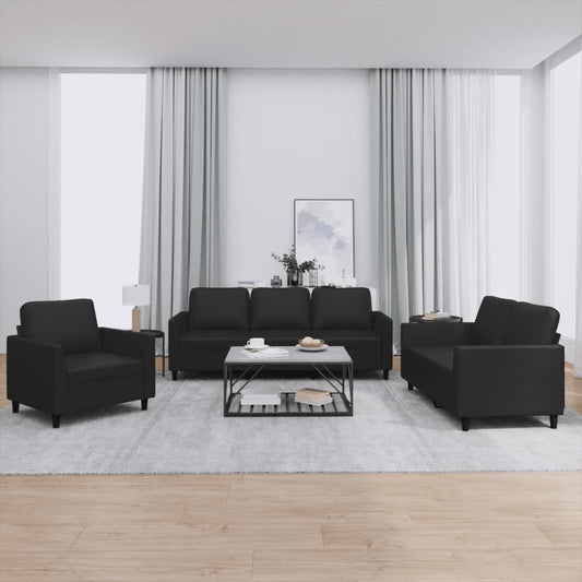 3-delige Loungeset met kussens kunstleer zwart is nu te koop bij PeponiXL, paradijselijk wonen!