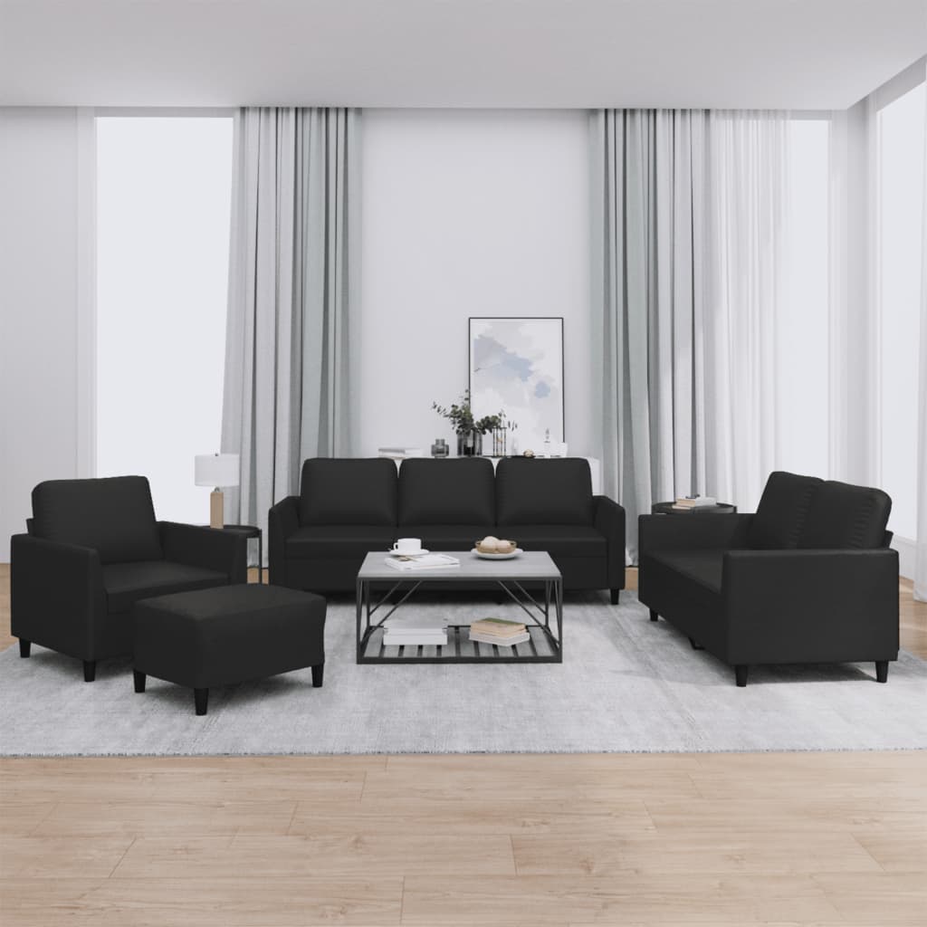 4-delige Loungeset met kussens kunstleer zwart is nu te koop bij PeponiXL, paradijselijk wonen!