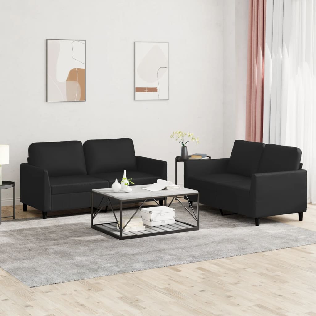 2-delige Loungeset met kussens kunstleer zwart is nu te koop bij PeponiXL, paradijselijk wonen!