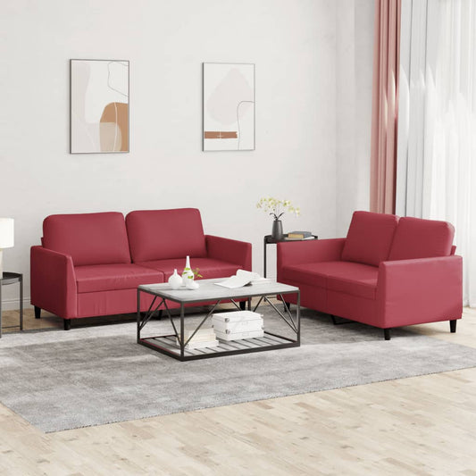 2-delige Loungeset met kussens kunstleer wijnrood is nu te koop bij PeponiXL, paradijselijk wonen!