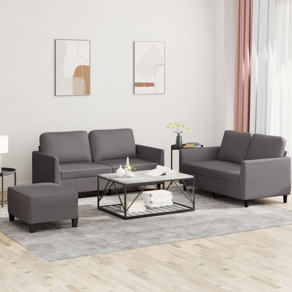3-delige Loungeset met kussens kunstleer grijs is nu te koop bij PeponiXL, paradijselijk wonen!