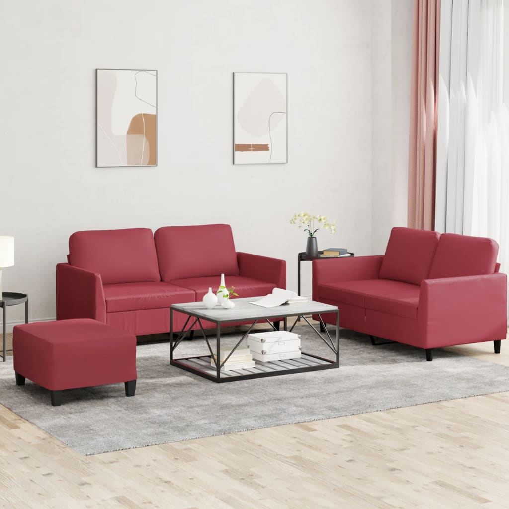 3-delige Loungeset met kussens kunstleer wijnrood is nu te koop bij PeponiXL, paradijselijk wonen!