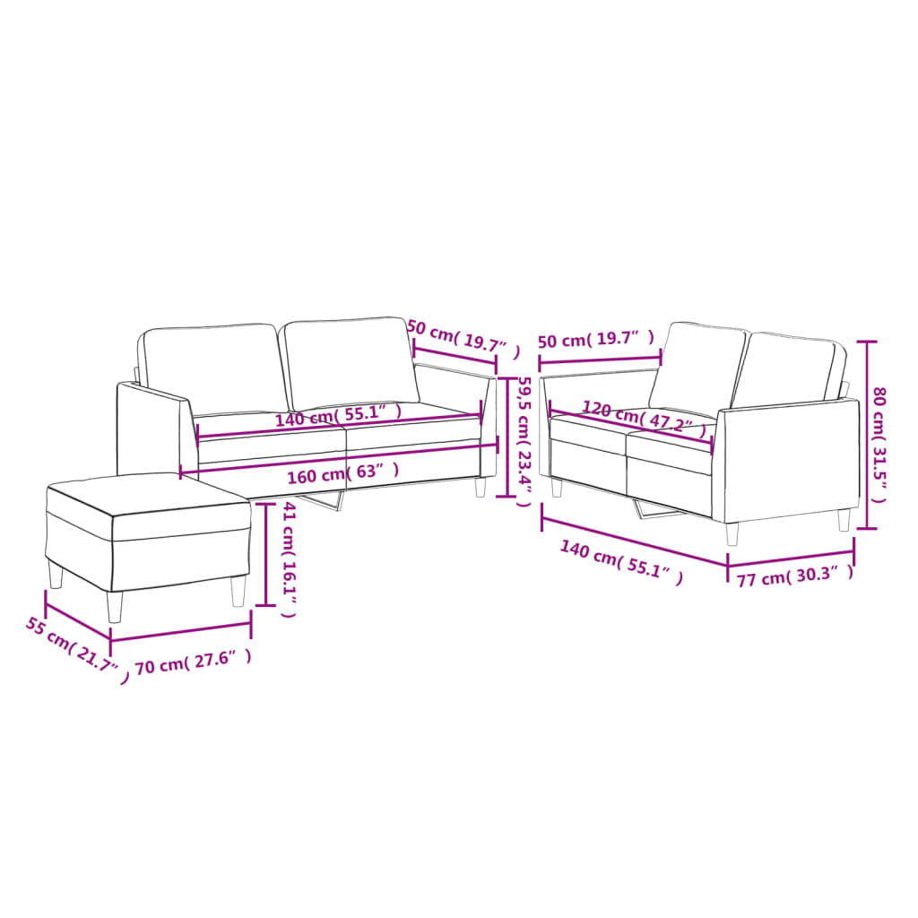 3-delige Loungeset met kussens kunstleer cappuccino is nu te koop bij PeponiXL, paradijselijk wonen!