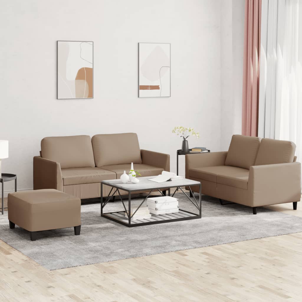 3-delige Loungeset met kussens kunstleer cappuccino is nu te koop bij PeponiXL, paradijselijk wonen!