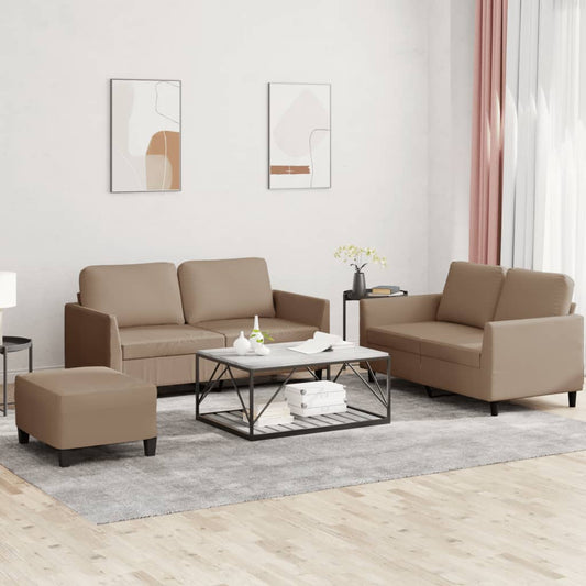 3-delige Loungeset met kussens kunstleer cappuccino is nu te koop bij PeponiXL, paradijselijk wonen!